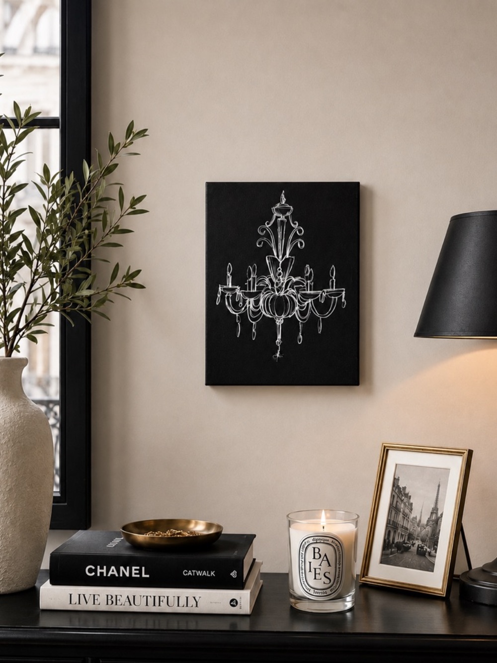 Black White Chandelier Canvas Wall Art Paris Apartment Decor 11x14